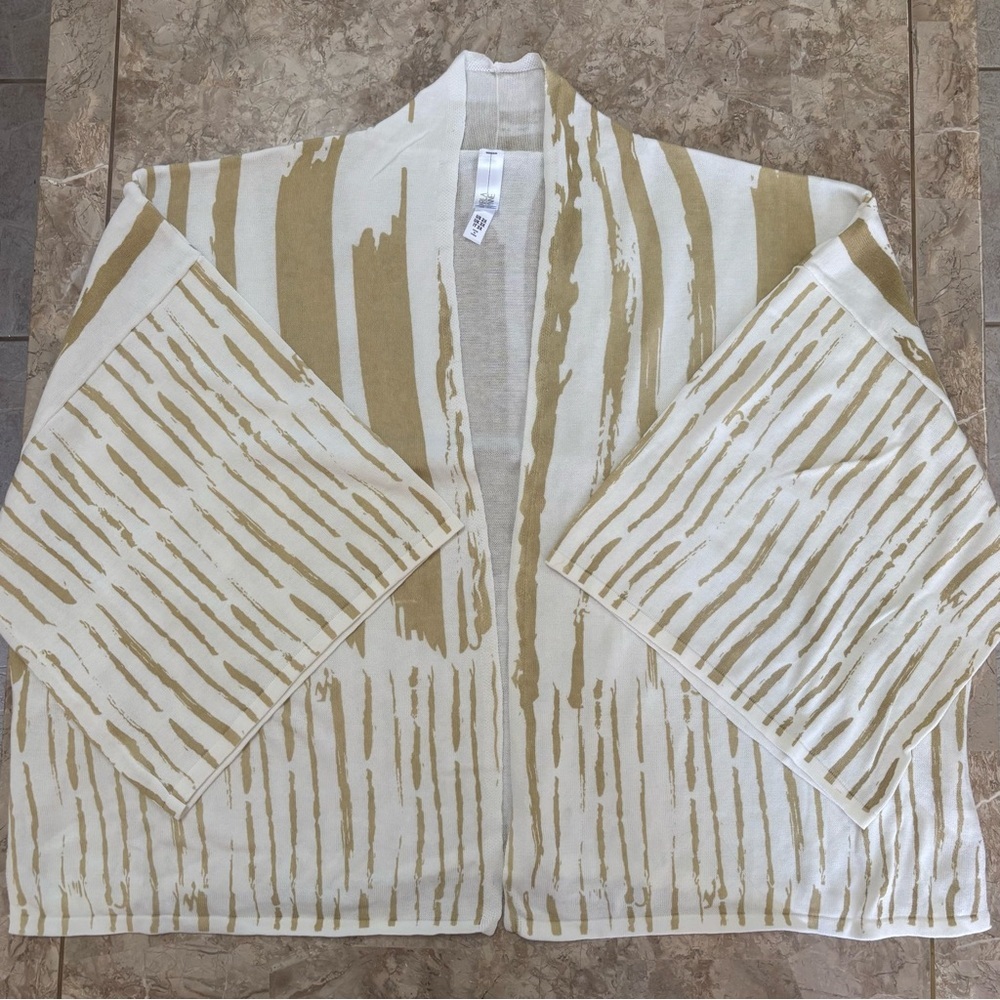 NWOT MarlaWynne 100% Cotton Kimono Cardigan Size 2X Tan Brushstroke Open Front - Picture 9 of 12